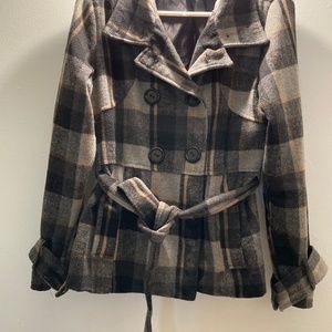 DOTS Plaid Pea Coat Jacket sz M